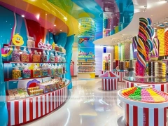 Sweet Galaxy with Island Tasting Displays Candy Experience Layout