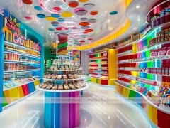 Sweet Galaxy with Island Tasting Displays Candy Experience Layout