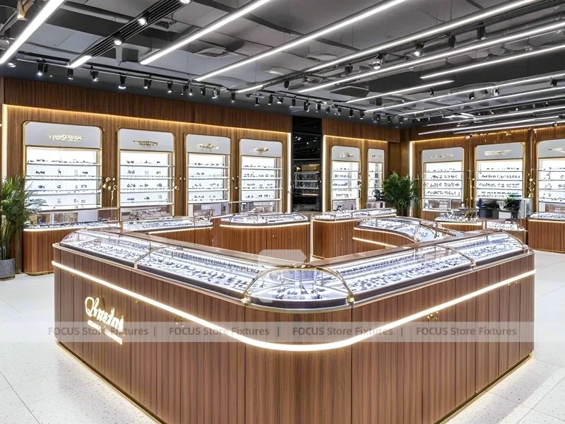 Teal Accent Optical Feature Boutique with Lightbox Wall Display