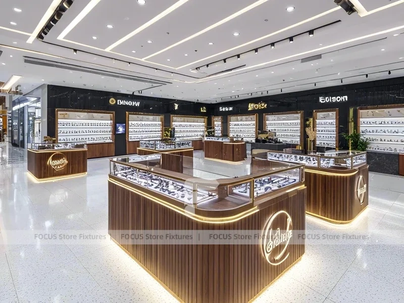 Teal Accent Optical Feature Boutique with Lightbox Wall Display