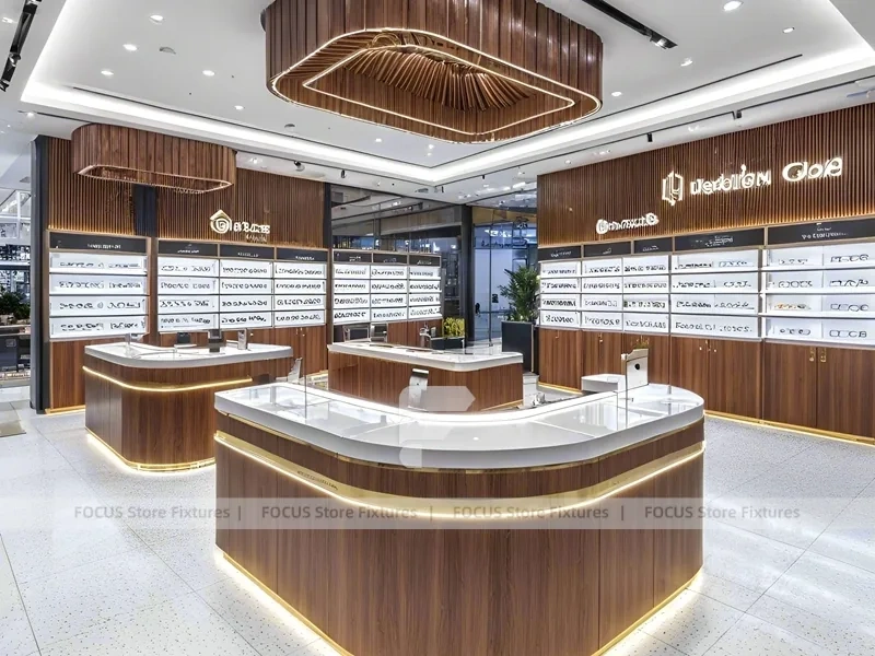 Teal Accent Optical Feature Boutique with Lightbox Wall Display