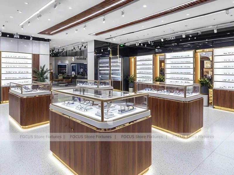 Teal Accent Optical Feature Boutique with Lightbox Wall Display