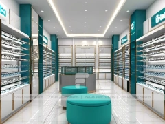 Turquoise Accent Eyewear Clinic Display with Bright Consultation Island