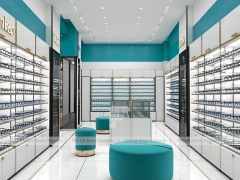 Turquoise Accent Eyewear Clinic Display with Bright Consultation Island