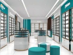 Turquoise Accent Eyewear Clinic Display with Bright Consultation Island