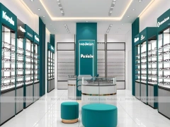 Turquoise Accent Eyewear Clinic Display with Bright Consultation Island