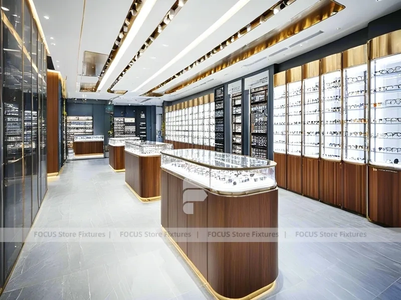 Walnut LED Eyewear Retail Gallery with LED Edge Counter