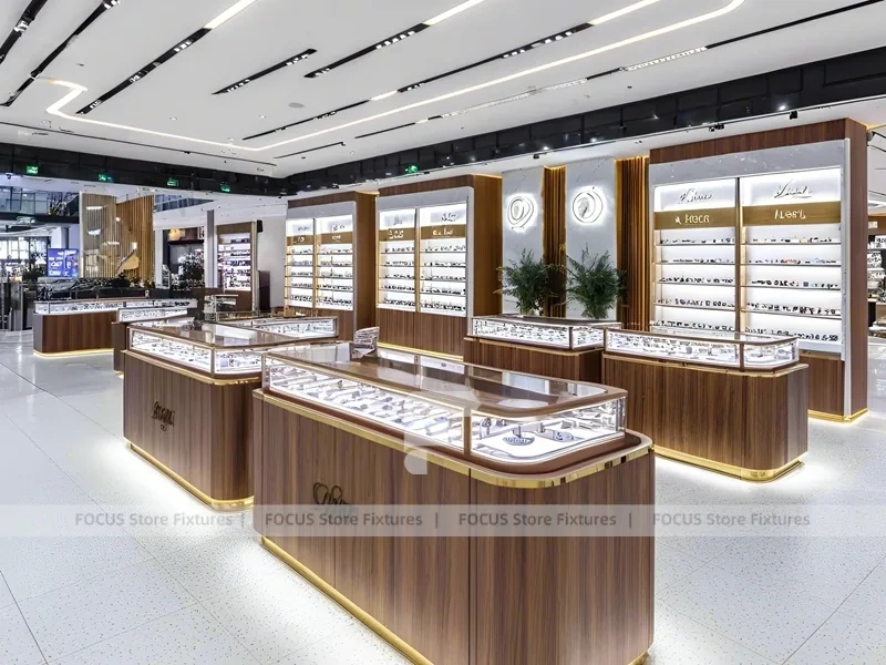 Walnut LED Eyewear Retail Gallery with LED Edge Counter