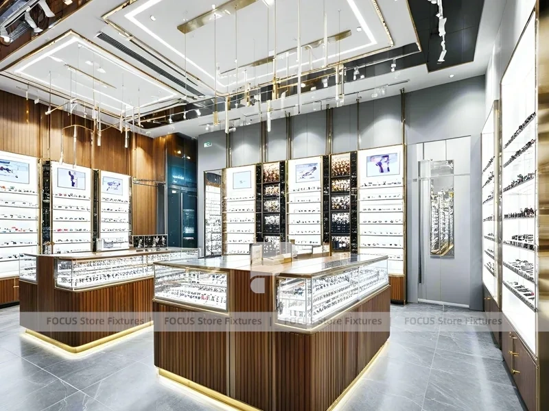 Walnut LED Eyewear Retail Gallery with LED Edge Counter