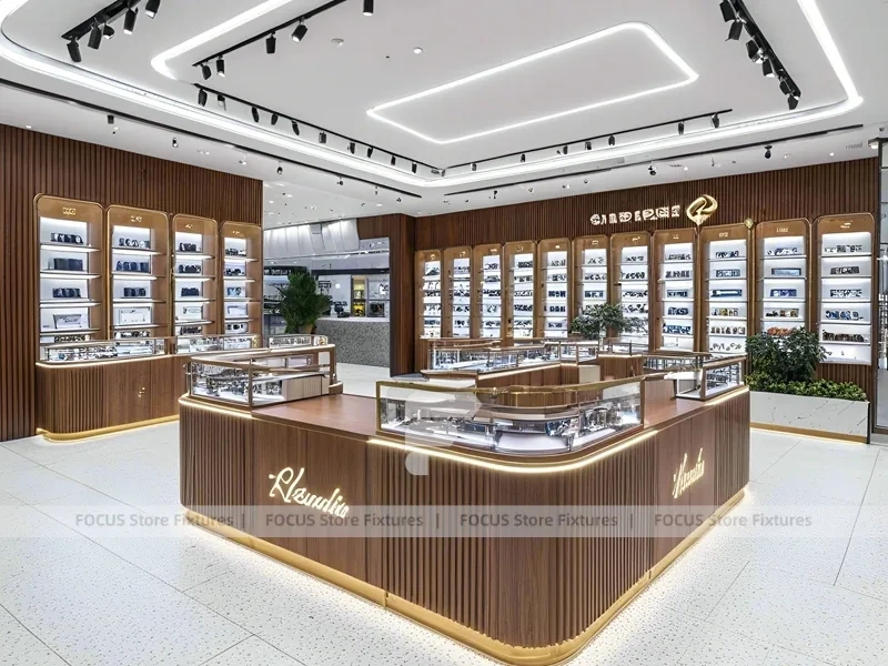Walnut LED Vision Boutique System with LED Edge Counter