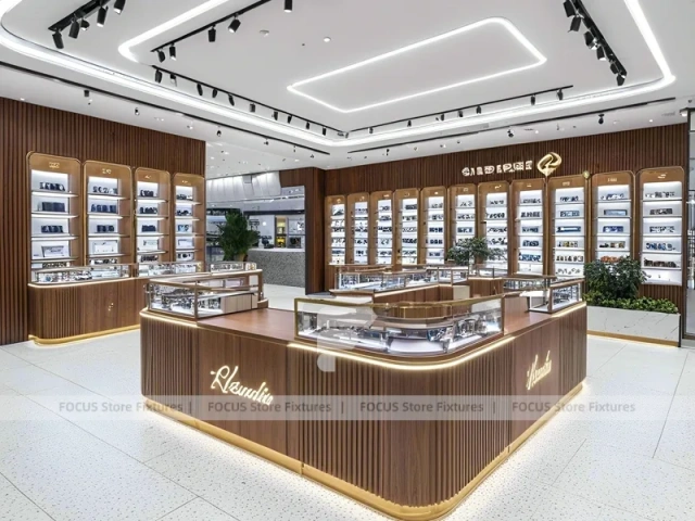 Walnut LED Vision Boutique System with LED Edge Counter