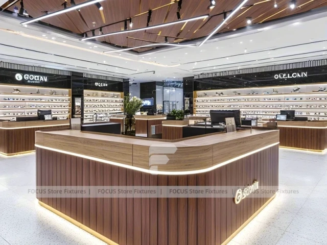 Walnut LED Vision Boutique System with LED Edge Counter