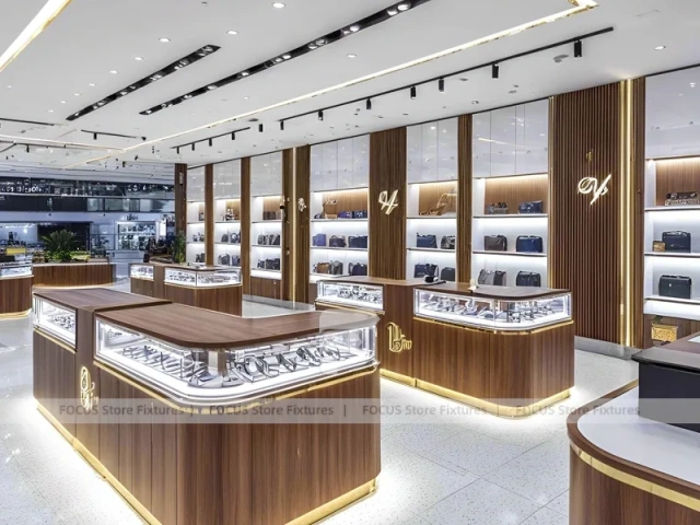 Walnut LED Vision Boutique System with LED Edge Counter