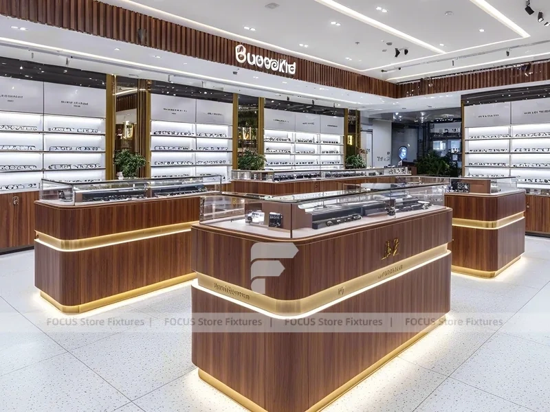 Walnut LED Vision Boutique System with LED Edge Counter