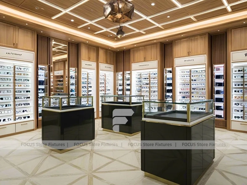 Warm Oak Vision Boutique Corridor with Boutique Centerpiece Counter