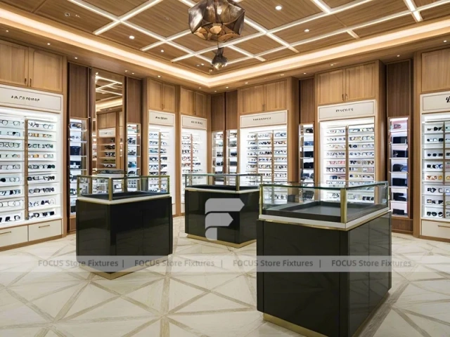 Warm Oak Vision Boutique Corridor with Boutique Centerpiece Counter