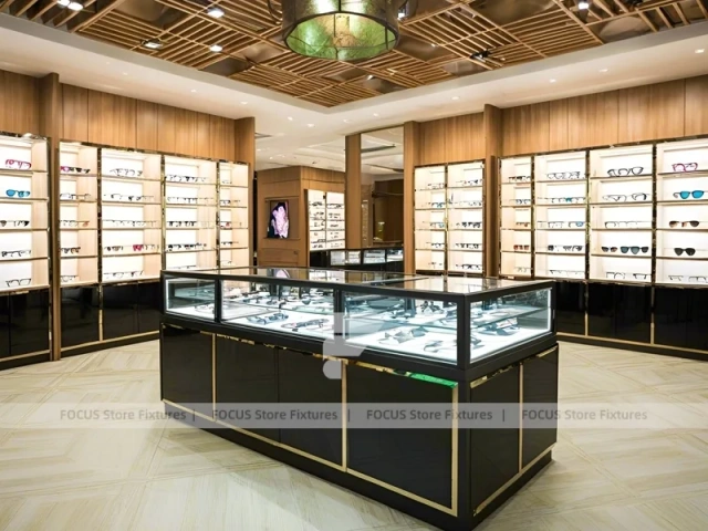 Warm Oak Vision Boutique Corridor with Boutique Centerpiece Counter