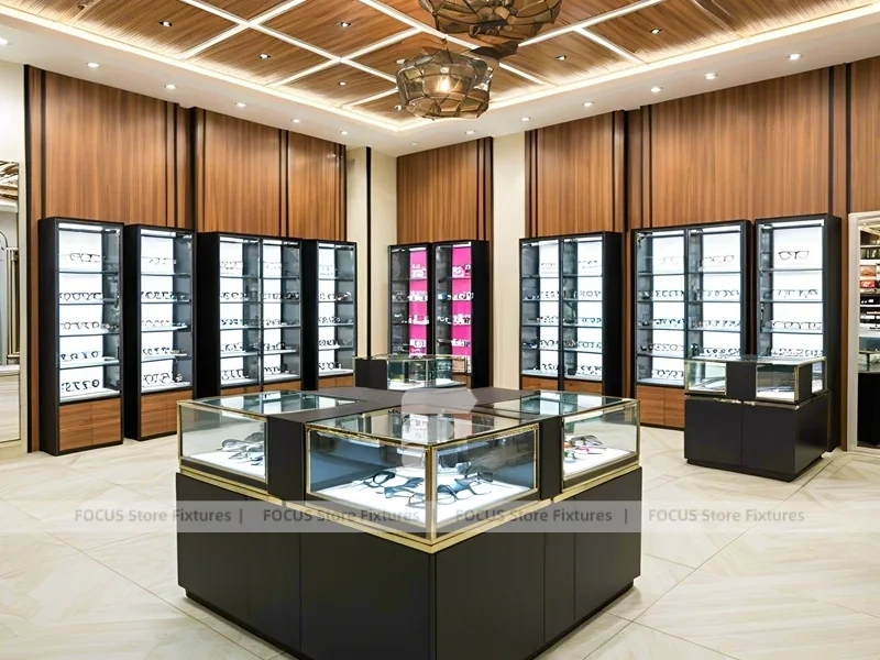 Warm Oak Vision Boutique Corridor with Boutique Centerpiece Counter