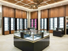 Warm Oak Vision Boutique Corridor with Boutique Centerpiece Counter