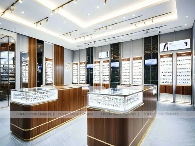 Warm Walnut Eyewear Showroom for Premium Eyewear Boutique