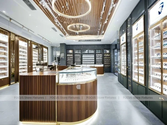 Warm Walnut Eyewear Showroom for Premium Eyewear Boutique