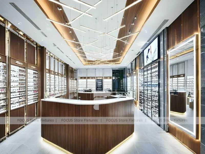 Warm Walnut Eyewear Showroom for Premium Eyewear Boutique