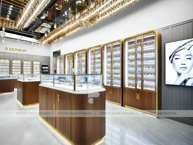 Warm Walnut Eyewear Showroom for Premium Eyewear Boutique