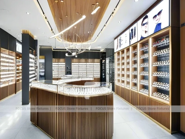 Warm Walnut Eyewear Showroom for Premium Eyewear Boutique
