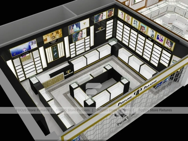 White Gold Jewelry Kiosk With U Shape Glass Counters