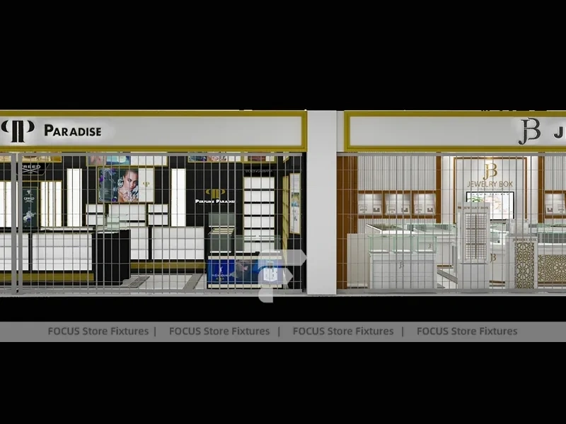 White Gold Jewelry Kiosk With U Shape Glass Counters
