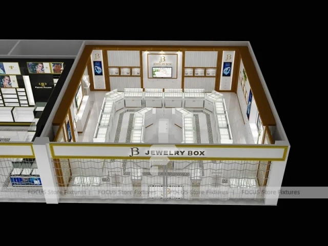White Gold Jewelry Kiosk With U Shape Glass Counters