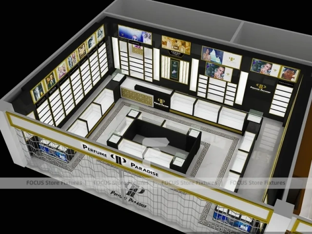 White Gold Jewelry Kiosk With U Shape Glass Counters