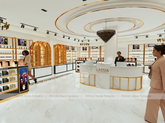 White Gold Perfume Boutique With Curved Reception Desk