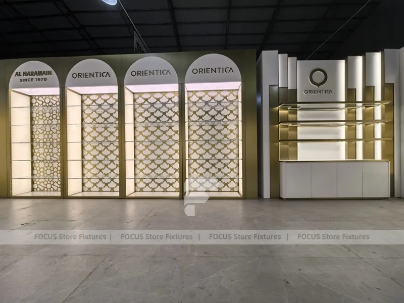 White Gold Perfume Facade Wall Display