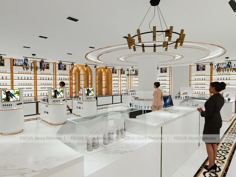 White Gold Perfume Island Display Around Center Column