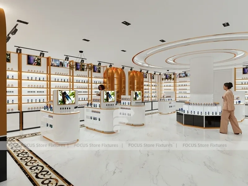 White Gold Perfume Island Display Around Center Column
