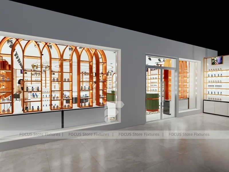 White Gold Perfume Island Display Around Center Column