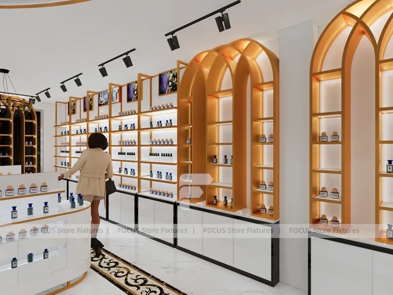 White Gold Perfume Island Display Around Center Column