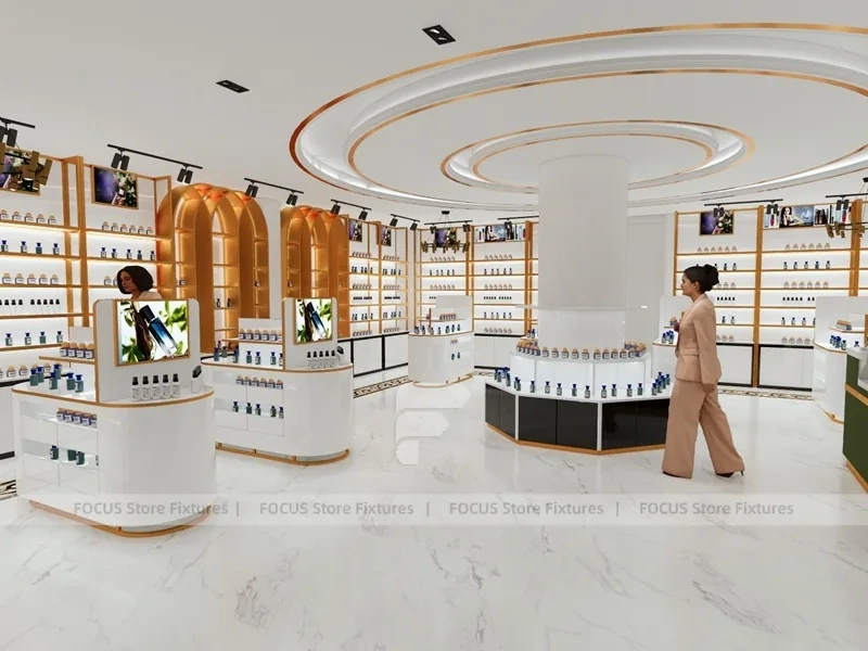White Gold Perfume Showroom With Round Center Column