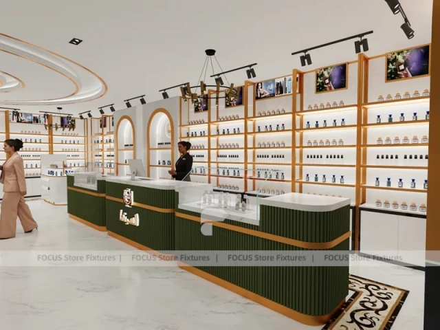 White Gold Perfume Showroom With Round Center Column