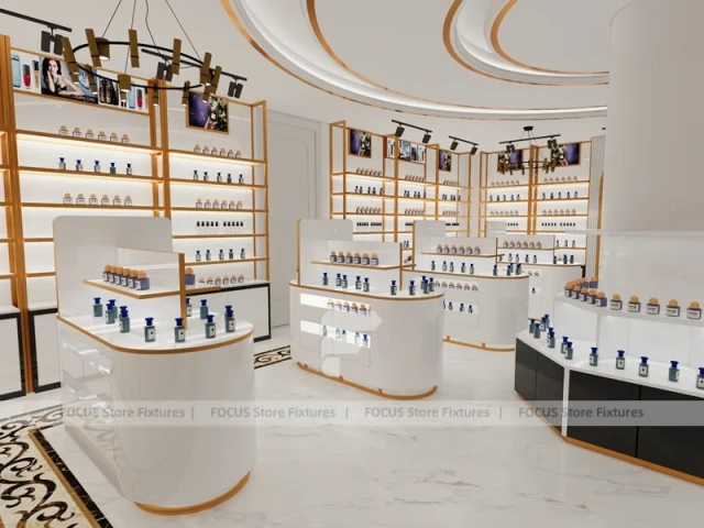 White Gold Perfume Showroom With Round Center Column