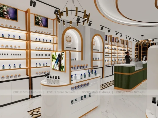 White Gold Perfume Showroom With Round Center Column