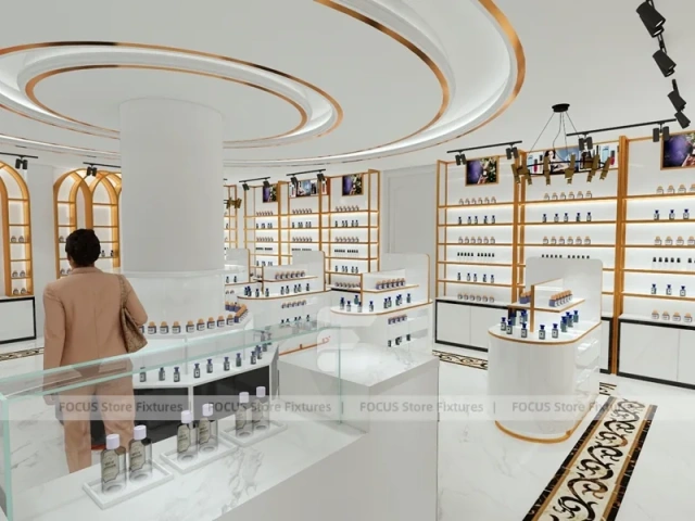 White Gold Perfume Showroom With Round Center Column