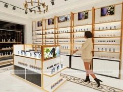White Gold Perfume Store With Glass Showcase Island