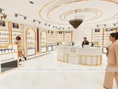 White Gold Perfume Store With Glass Showcase Island