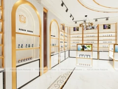 White Gold Perfume Store With Glass Showcase Island