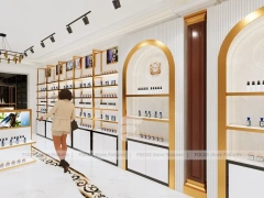 White Gold Perfume Wall Display With Arched Niche