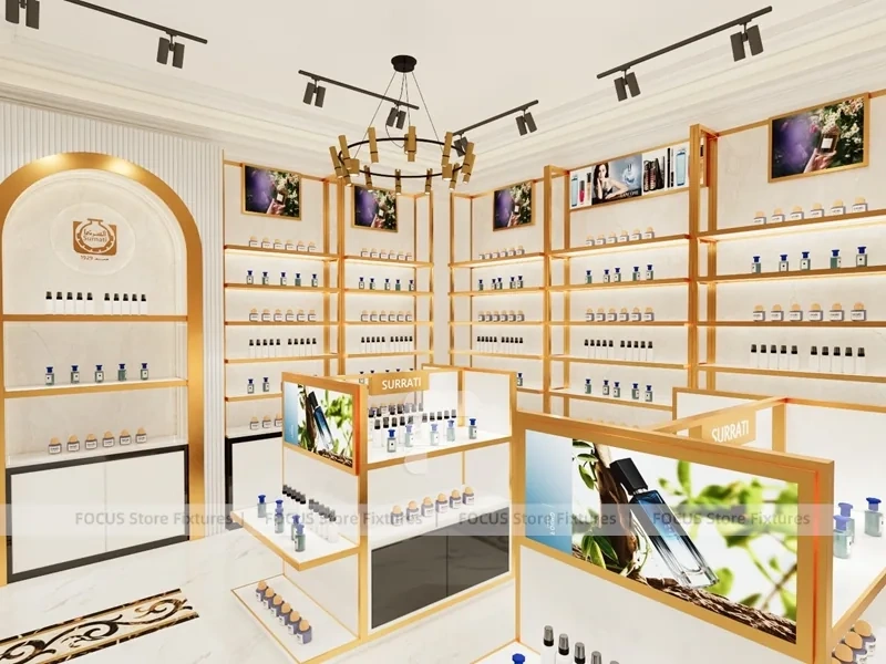 White Gold Perfume Wall Display With Arched Niche
