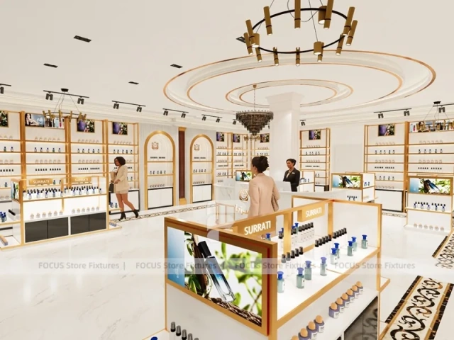White Gold Perfume Wall Display With Arched Niche