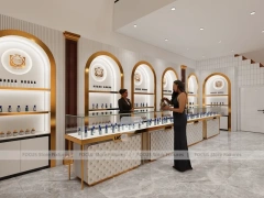 White Gold Perfume Wall Display With Marble Tester Table